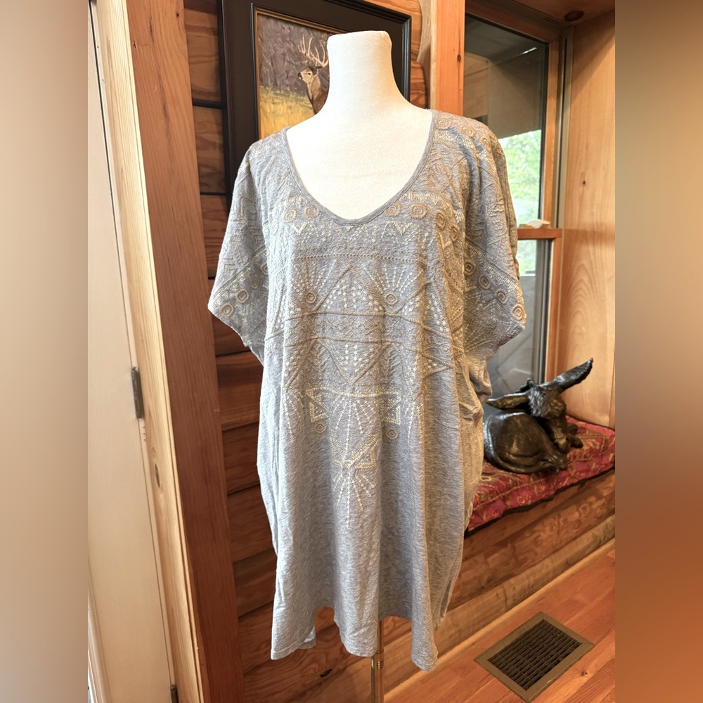 Johnny Was Light Gray Embroidered Cotton Tunic